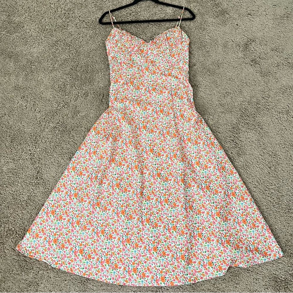 Princess Polly Floral Slip Midi Dress in White, Pink & Orange - Picture 2 of 8